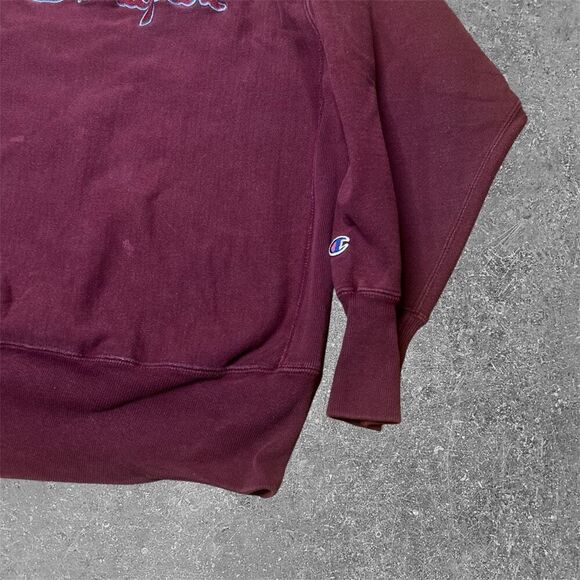 Vintage VTG 90s Champion Reverse Weave Burgundy Sweatshirt Large Made In USA - Picture 4 of 6